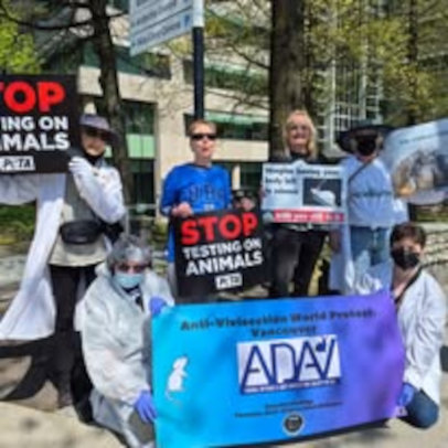 Marie-louise Felicia Allen demonstrating with a local non-profit society against experimentation on animals